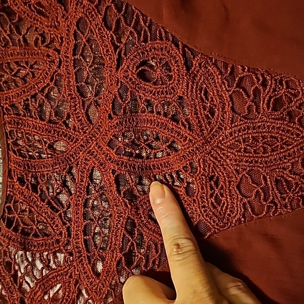 AEO Cutwork XL Cranberry Lace Front Back Detail Boho Dress - Picture 12 of 12